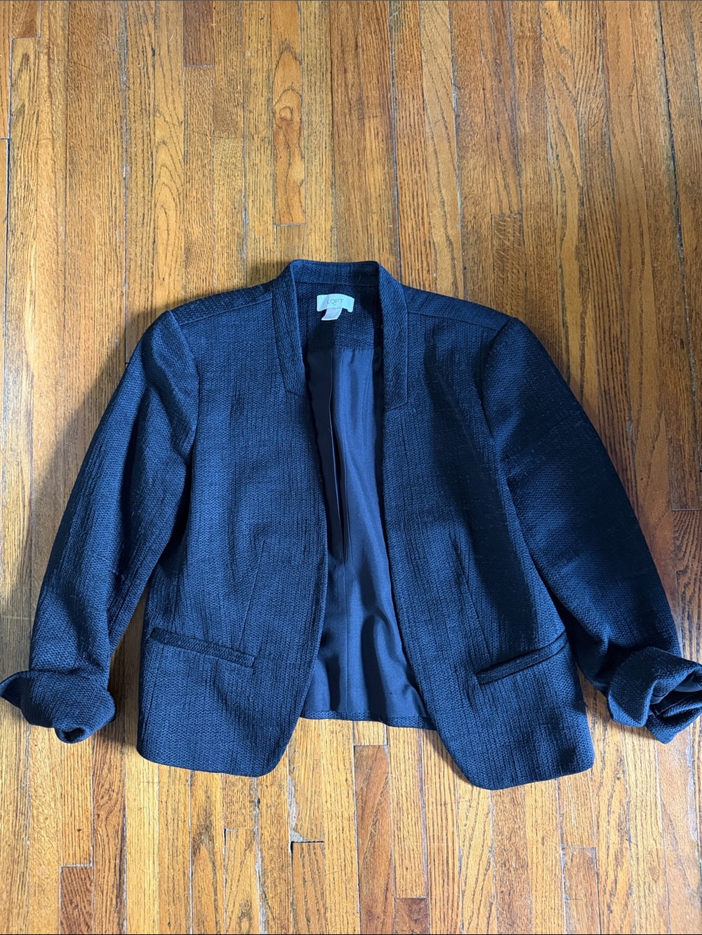 LOFT Women’s 8 Black Textured Open-Front Blazer